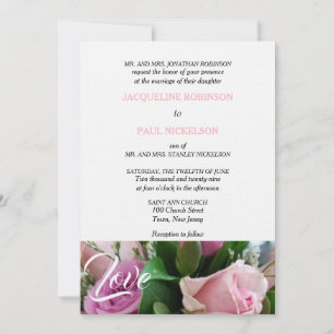 Liebe Hochzeit von hellrosa Rose Einladung