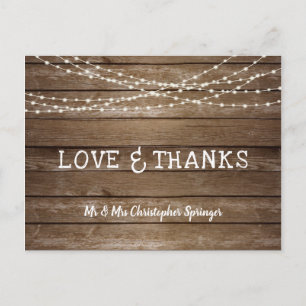 Liebe Hochzeiten & DANKE Rustikale Holzsaitenleuch Postkarte