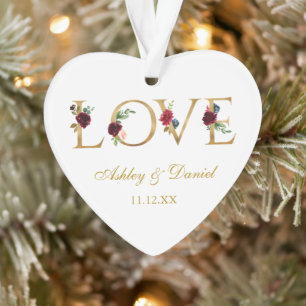 Liebe Hochzeiten Datum Burgund Blumengold Ornament