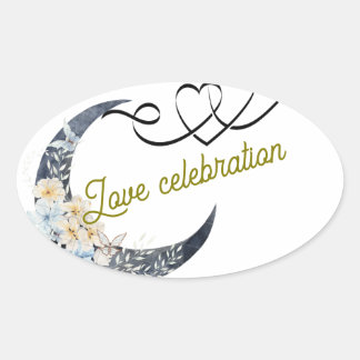 Liebe Hochzeitsticker - Crescent Moon & Ovaler Aufkleber