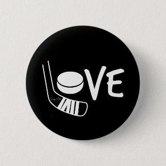 Liebe Hockey hat Sticks und Puck Black Button