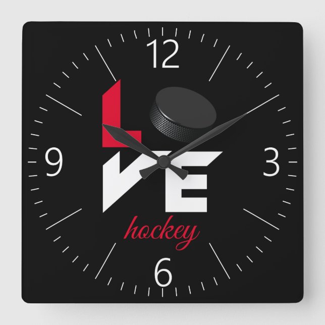 Liebe Hockey Quadratische Wanduhr (Vorderseite)