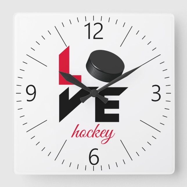 Liebe Hockey Quadratische Wanduhr (Vorderseite)