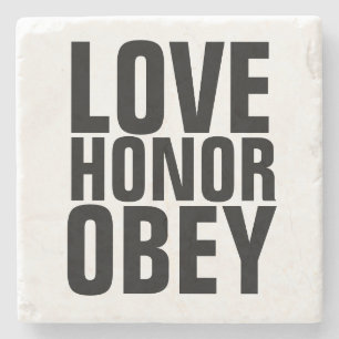 LIEBE HONOR OBEY WEDING GIFT STONE UNTERSETZER