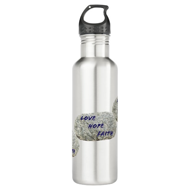Liebe Hope Faith White Stones Edelstahlflasche (Vorderseite)