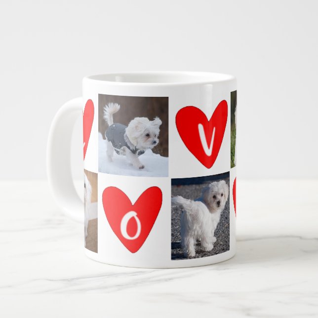 LIEBE Hört Custom 5 Foto Collage Valentine Jumbo-Tasse (Vorderseite Links)