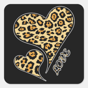 Liebe Hört Leopard Druckkäse Tier Lover T- Quadratischer Aufkleber