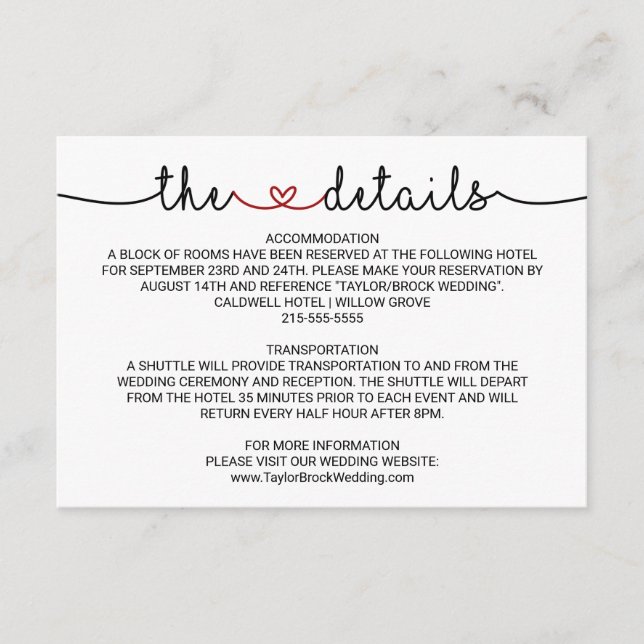 Liebe Hört Red Wedding Details Eintrittskarte Begleitkarte (Vorderseite)