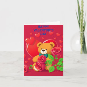 Liebe Hört Teddy Bär und Rose Valentinstag Karte