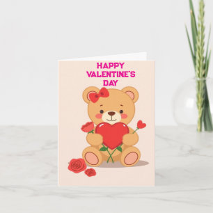 Liebe Hört Teddy Bär und Rose Valentinstag Karte