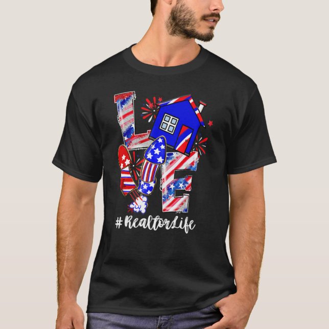 Liebe House Feuerwerk Realtor Leben 4. Juli T-Shirt (Vorderseite)