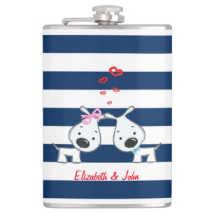 Liebe Hunde auf gestreiftem-personalisiertem Hinte Flachmann