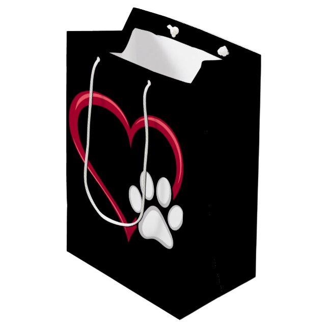 Liebe Hunde Paw Valentinstag Hund Lover Mittlere Geschenktüte (Vorderseite Schrägansicht)