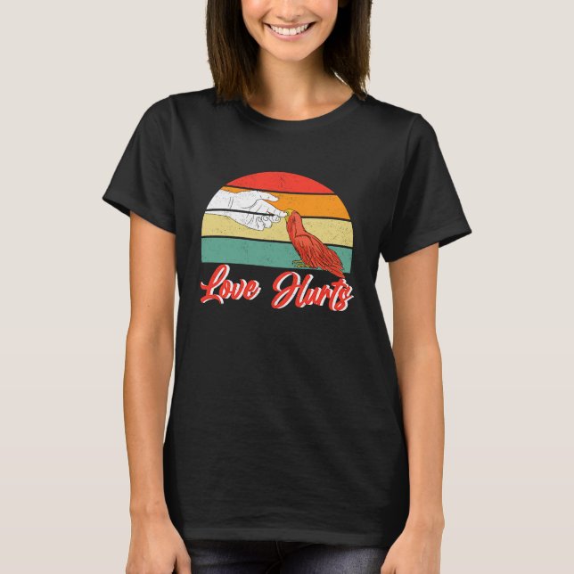 Liebe Hurt Parrot Biting Hand Bird T-Shirt (Vorderseite)
