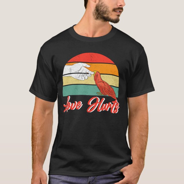 Liebe Hurt Parrot Biting Hand Bird T-Shirt (Vorderseite)
