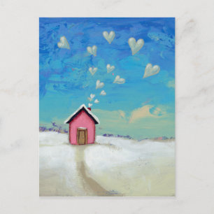 Liebe Hütte Spaß Romantische Kunst Bleibe Warm Postkarte
