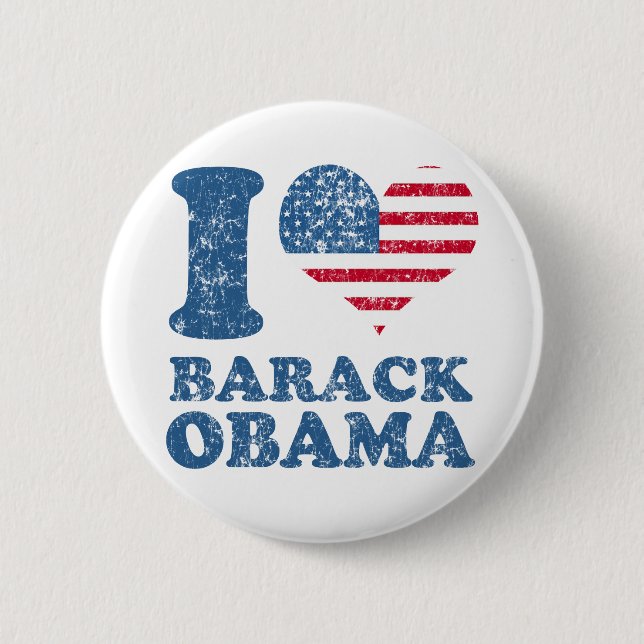 Liebe I Barack Obama (Flagge) Knopf Button (Vorderseite)