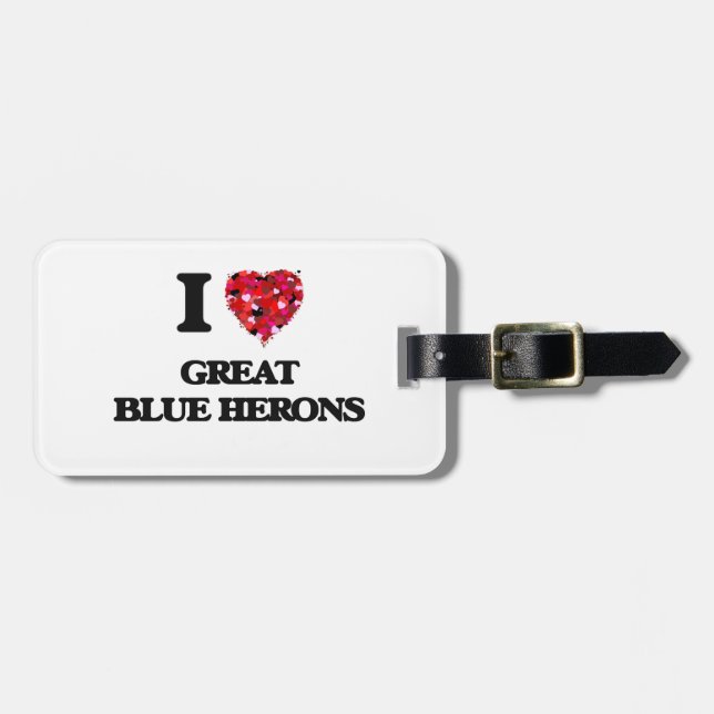 Liebe I großes Blau-Reiher Gepäckanhänger (Vorderseite horizontal)