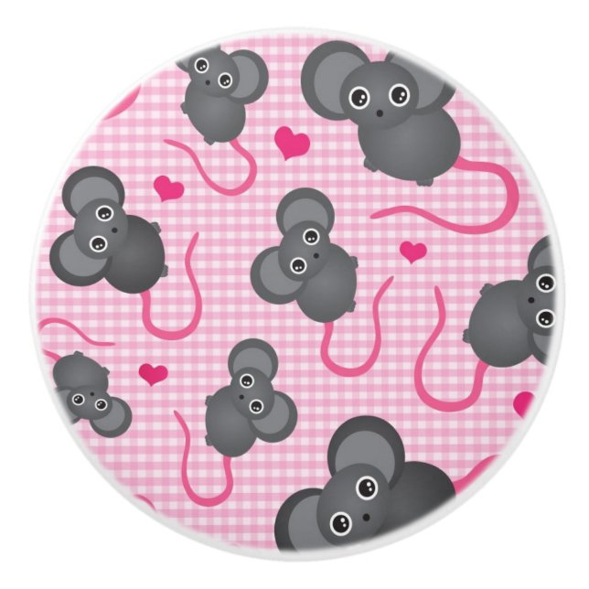 Liebe I mein Mäusemuster im Rosa Keramikknauf (Vorderseite)