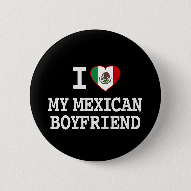 Liebe I mein mexikanischer Freund mit Herz-Flagge Button (Vorderseite)