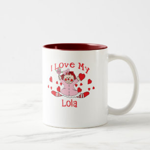 Liebe I meine Lola Lappen-Puppe u. Herzen Zweifarbige Tasse