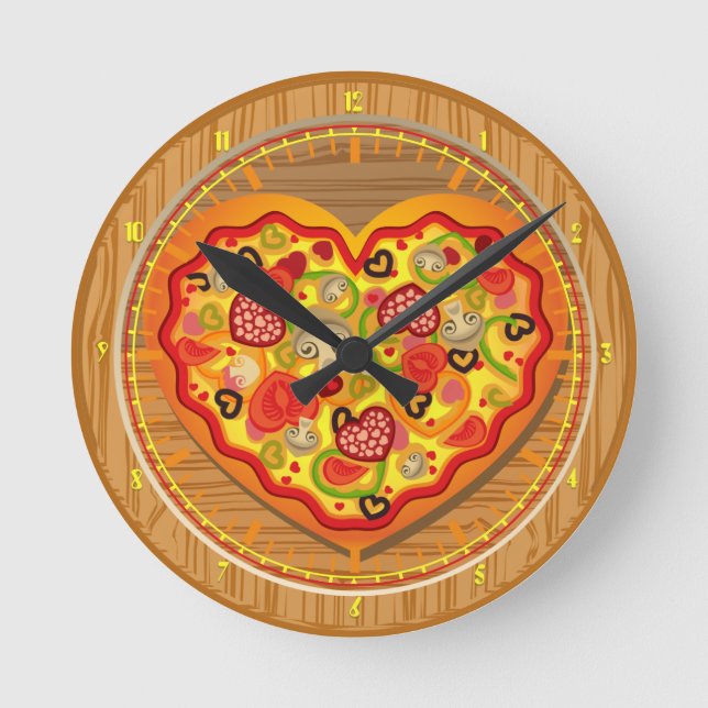 Liebe I Pizza-Pizza-Schnellimbiss-Wand-Uhr Runde Wanduhr (Vorderseite)