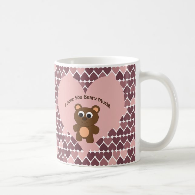 Liebe I Sie Beary viel! Herz-Hintergrund Tasse (Rechts)