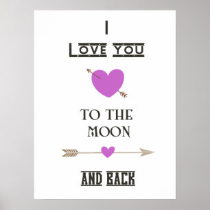 Liebe I Sie zum Mond und zur Rückseite mit Herzen Poster