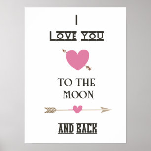Liebe I Sie zum Mond und zur Rückseite mit rosa Poster