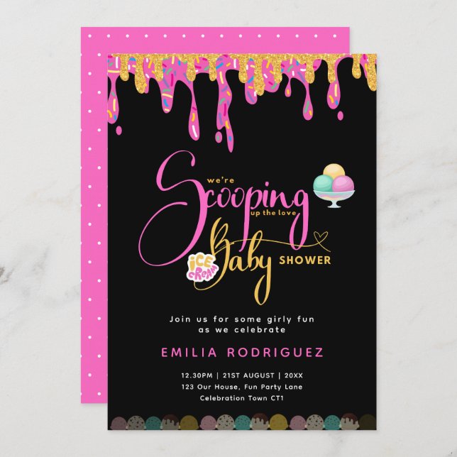 Liebe Ice Creme Baby Girl Shower Einladung (Vorne/Hinten)
