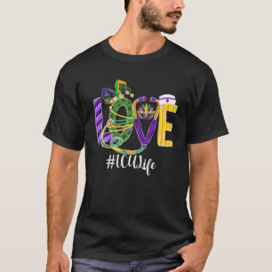 LIEBE ICU Life Nurse Leopard Mardi Gras Festival T-Shirt