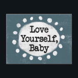 Liebe Ihr Baby - Grau Postkarte<br><div class="desc">Fett formatierter Text mit dem Titel "Liebe,  Baby" wird vor grauem Hintergrund zentriert. Der schwarze Text sitzt auf einem weißen Kreis mit großen,  texturierten weißen Punkten um ihn herum,  was einen spielerischen Kontrast zu der farbenfrohen Kulisse bietet.</div>