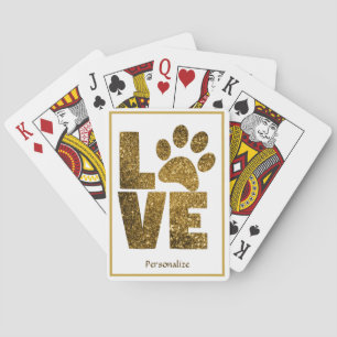 Liebe Ihr Haustier Paws Gold Glitzer Personalisier Spielkarten