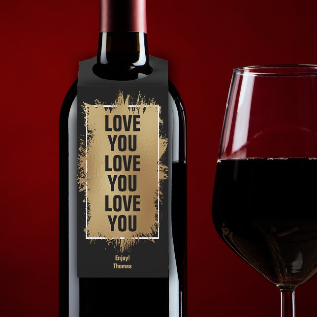 LIEBE IHR Text Gold Foil auf schwarz Flaschenanhänger (Von Creator hochgeladen)