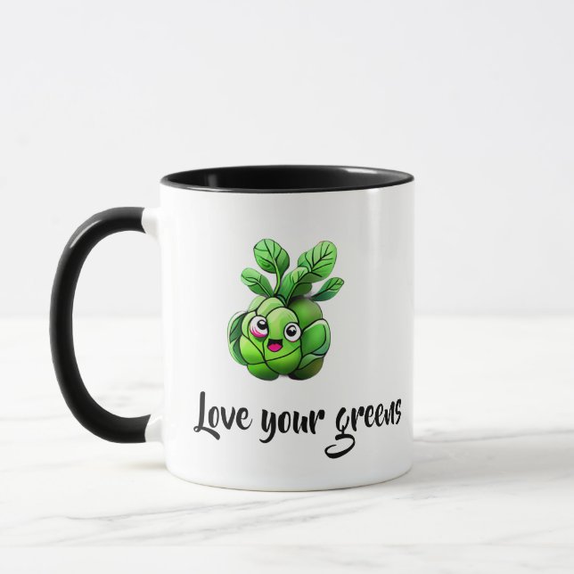 "Liebe Ihre Grüntöne" Funny Brussels Sprout Tasse (Links)