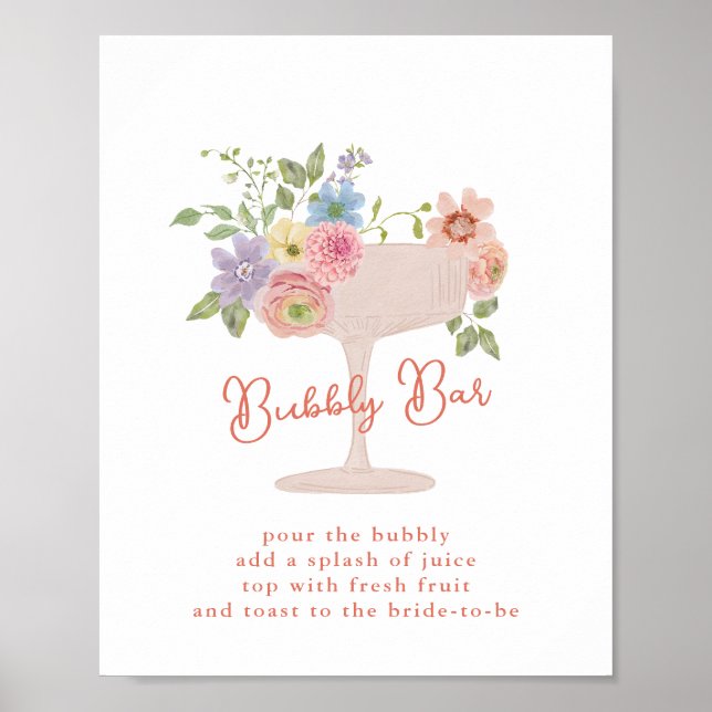 Liebe im Bloom Brautparty Bubbly Bar Sign Poster (Vorne)