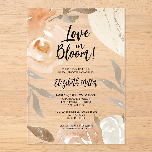 Liebe im Bloom Rustic Blume Brautparty Acryleinladungen (Vorderseite)