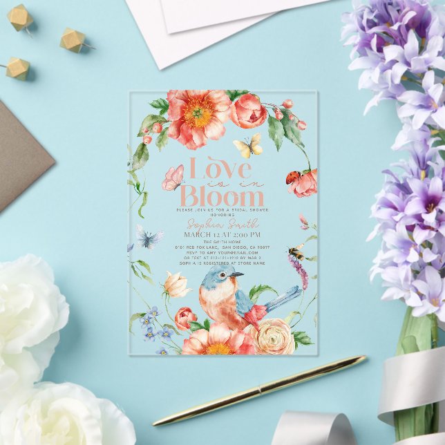 Liebe im Bloom Wildblume Bird-Brautparty Acryleinladungen (In Situ (Hochzeit))