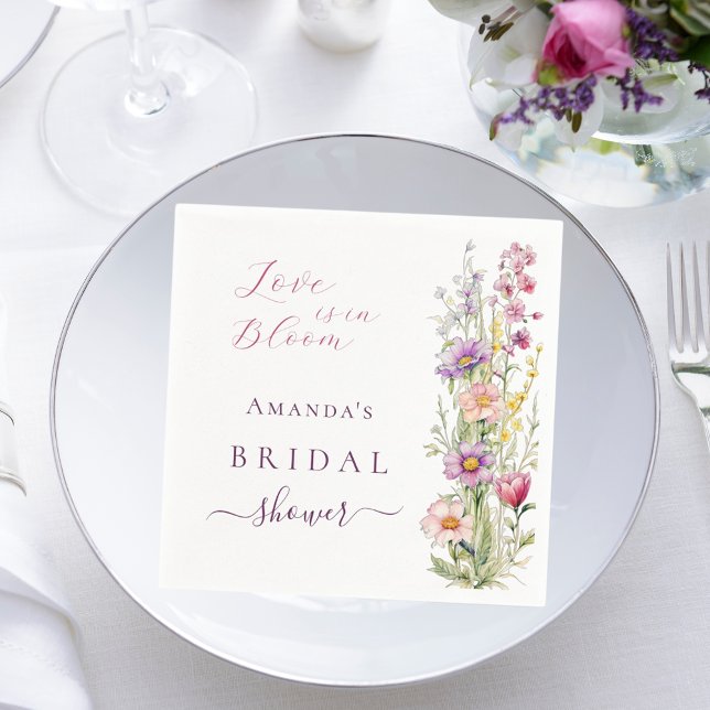 Liebe im blühenden, rosa, blühenden lila Brautpart Serviette (Von Creator hochgeladen)