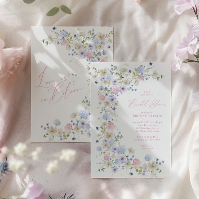 Liebe im blutblütenrosa Lila Brautparty Einladung (Love In Bloom Floral Pink Purple Bridal Shower Invitation)