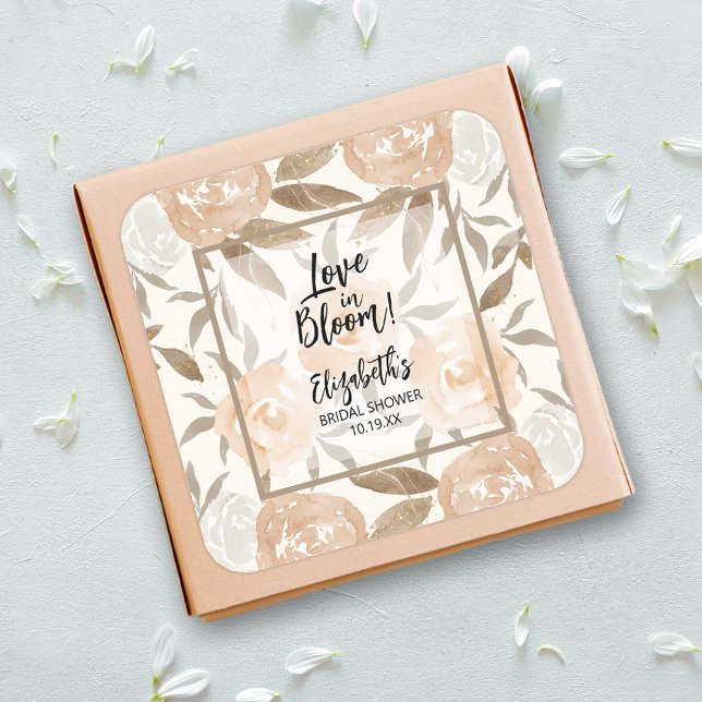 Liebe im Blütenpfirsich Quadratischer Aufkleber (Love in Bloom Peach Floral Square 3 inch Stickers)