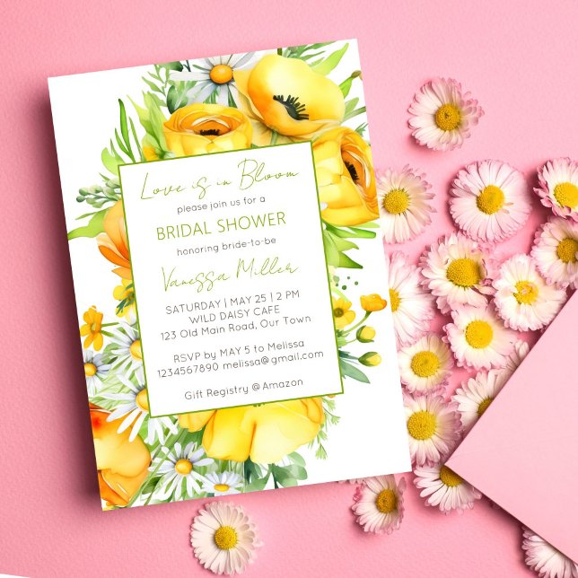 Liebe im Blütensommer Brautparty Vorlage (Love in bloom spring summer flower bridal shower template invitation digital download wild daisy)