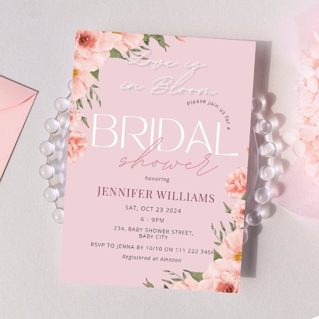 Liebe im blutrot-rosa Brautparty Einladung (Love is in Bloom Blush Pink Bridal Shower Invitation)