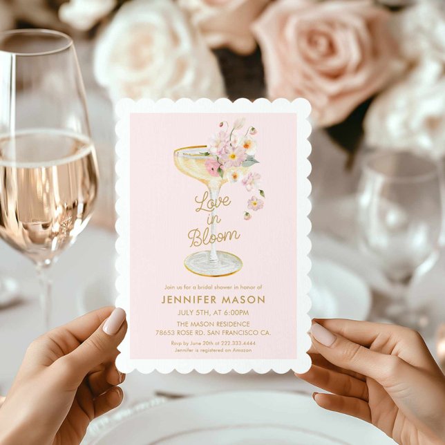Liebe im Brautparty Bloom Champagne Einladung (Love in Bloom Bridal Shower Invitation)