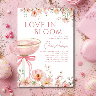 Liebe im Brautparty Bloom Champagne Pink Bow Einladung