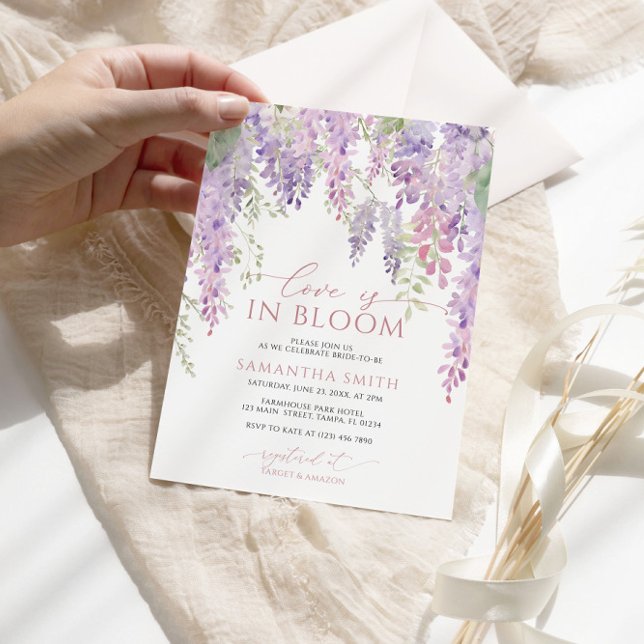 Liebe im Brautparty Bloom Lila Wisteria Einladung (Von Creator hochgeladen)