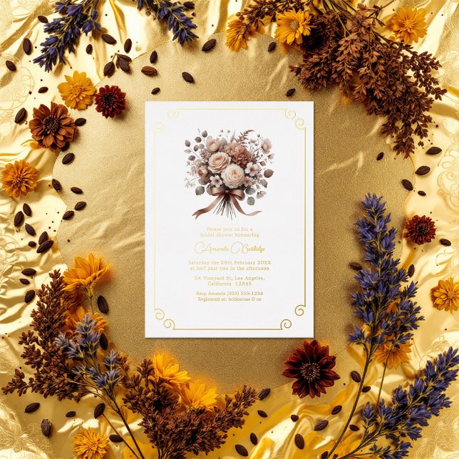 Liebe im Brautparty Bloom Mocha Mousse Folieneinladung (Love in Bloom Mocha Mousse Floral Bridal Shower Foil Invitation)