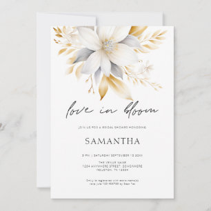 Liebe im Brautparty "Bloom White Gold Florals" Einladung