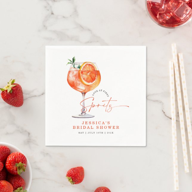 Liebe im ersten Spritz-Brautparty Serviette (Beispiel)