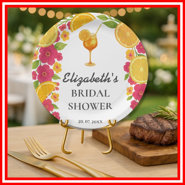 Liebe im ersten Spritz Citrus Orange Brautparty Pappteller (Von Creator hochgeladen)